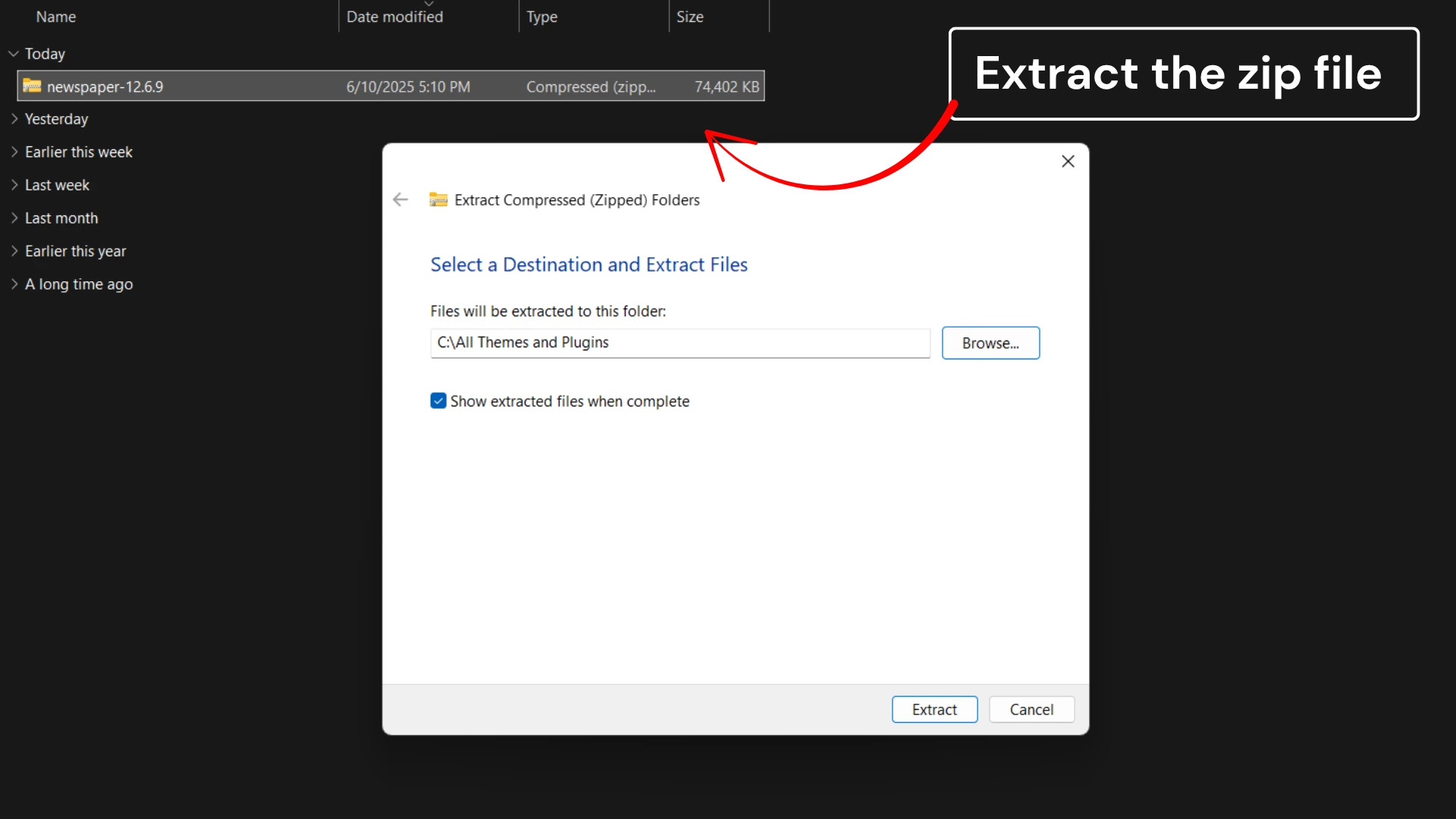 extract the zip file